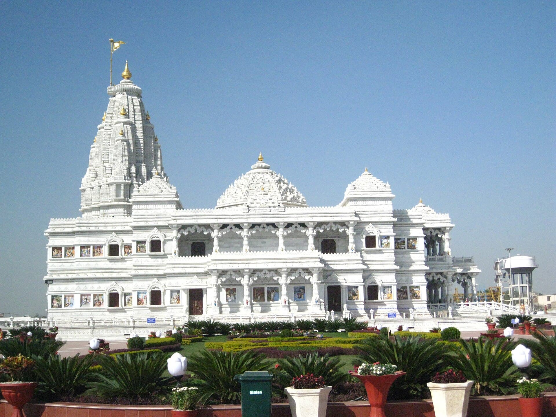 The white marble spires of Prem Mandir in Vrindavan
